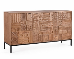 Komoda KINDIA 145×42×80 cm – mango, stalowe nogi i uchwyty, 3 drzwi