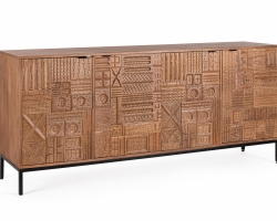 Komoda KINDIA 180×42×80 cm – mango, stalowe nogi i uchwyty, 4 drzwi