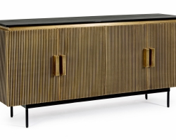 Komoda VIRAT 160×40×80 cm – mango, MDF wykończenie metaliczny brąz , stalowe nogi, 4 drzwi