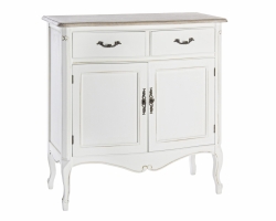 Komoda JUSTINE 86×40×90 cm – białe drewno paulownia, MDF, 2 drzwi i 2 szuflady