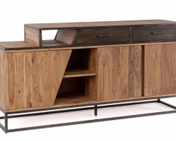 Komoda JANAK 175×40×85 cm – akacja, stalowe uchwyty, 3 drzwi i 2 szuflady
