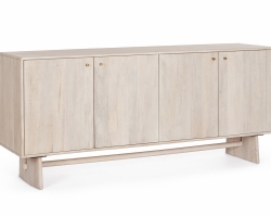 Komoda jasnobeżowa ELISHAEVA 180×45×80 cm – mango, MDF, stalowe uchwyty, 4 drzwi