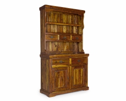 Kredens CHATEAUX 107×45×190 – rustykalne lite drewno akacjowe, elegancki kredens z witryną do salonu lub jadalni