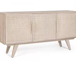Komoda SAHANA 155×40×80 – mango jasnobezowe, rattanowe fronty, styl boho do salonu i jadalni