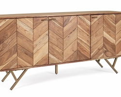 Komoda RAIDA 160×40×76 – akacja i stal, elegancka komoda z 3 drzwiami do salonu, jadalni lub biura