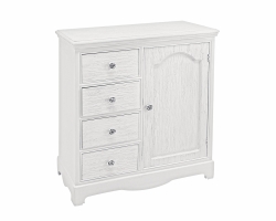 Komoda BLANC 66×32,5×80 – biała komoda MDF z 1 drzwiami i 4 szufladami, elegancka do salonu lub sypialni