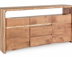 Komoda ENEAS 160×45×85 – akacja, unikalny rysunek drewna, 2 drzwi i 3 szuflady, elegancka do salonu lub jadalni