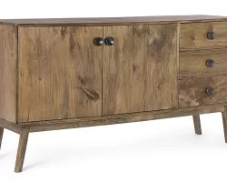Komoda SYLVESTER 150×40×80 – drewno mango, 2 drzwi i 3 szuflady, elegancka do salonu lub jadalni