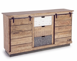 Komoda TUDOR 150×38×85 – drewno mango i stal, nowoczesna komoda z 2 drzwiami i 3 szufladami