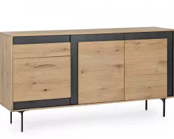 Komoda STANWOOD 160×40×85 – dąb i stal, elegancka komoda z 3 drzwiami i 1 szufladą