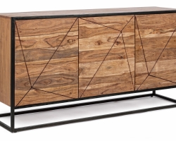 Komoda EGON 145×40×76 – akacja i stal, nowoczesna komoda z 3 drzwiami