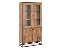 Witryna NARTAN 88×40×180 – szafka przeszklona z drewna sheesham i stali, 4 drzwi