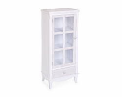 Witryna CHARLENE 48×32×120,5 – elegancka witryna MDF z półką i szufladą