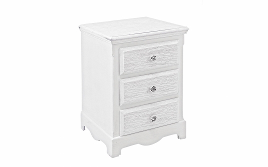 Szafka BLANC 3DR Bizzotto – MDF, bielone wykończenie, uchwyty z żywicy, 3 szuflady, wymiary 40×34×63,5 cm